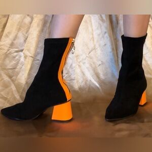 Just fab size 8 black suede and orange back zipper boots